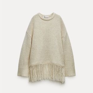 ZARA 0021/115 100% Wool Fringed Sweater